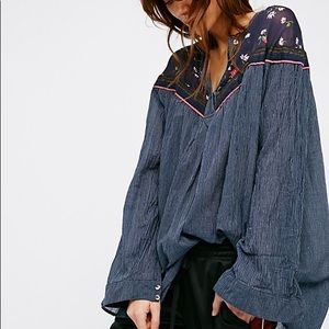 Free People Hearts & Colors Navy Blouse - M